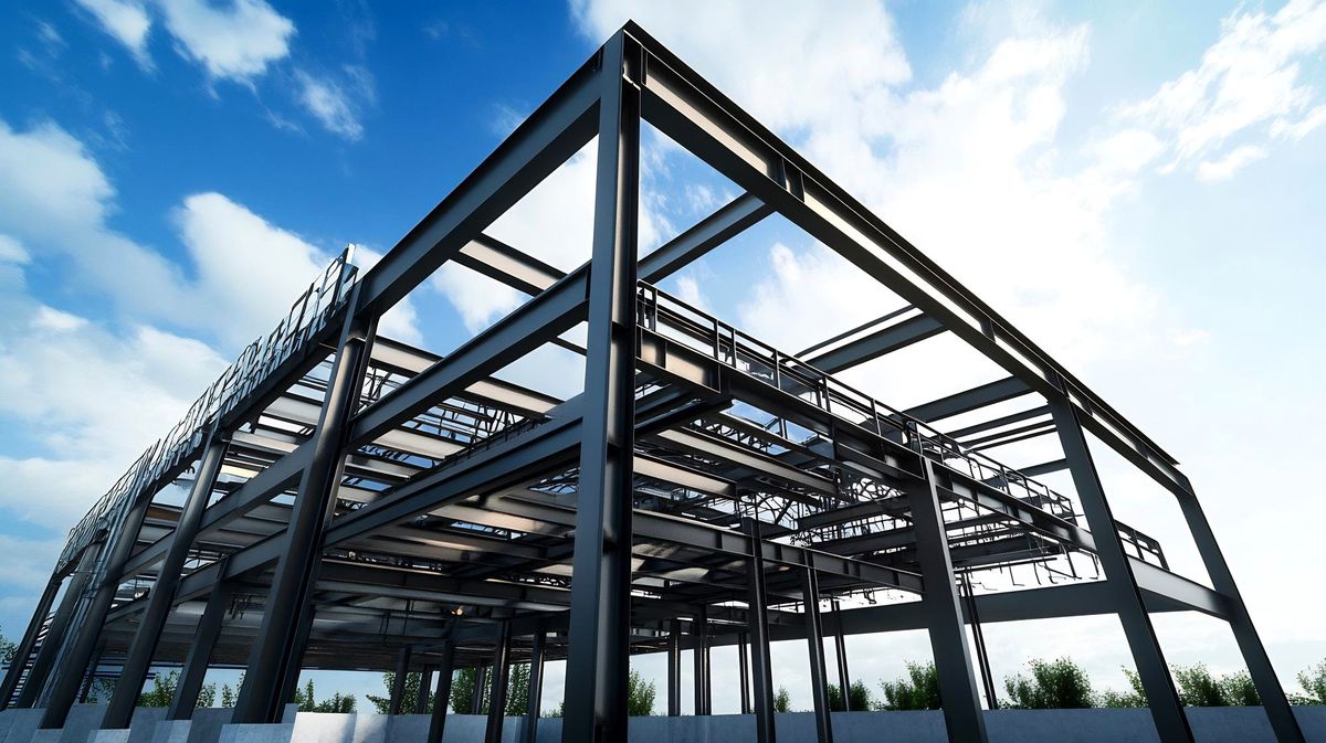 Structural steel frame under construction, built by Norlon Builders